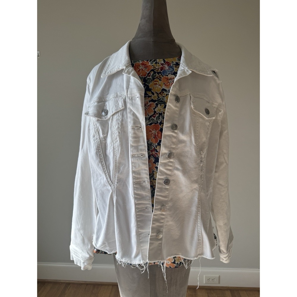 Maurice's White Denim Jacket Distressed Long Sleeve Jean Jacket Women's XL